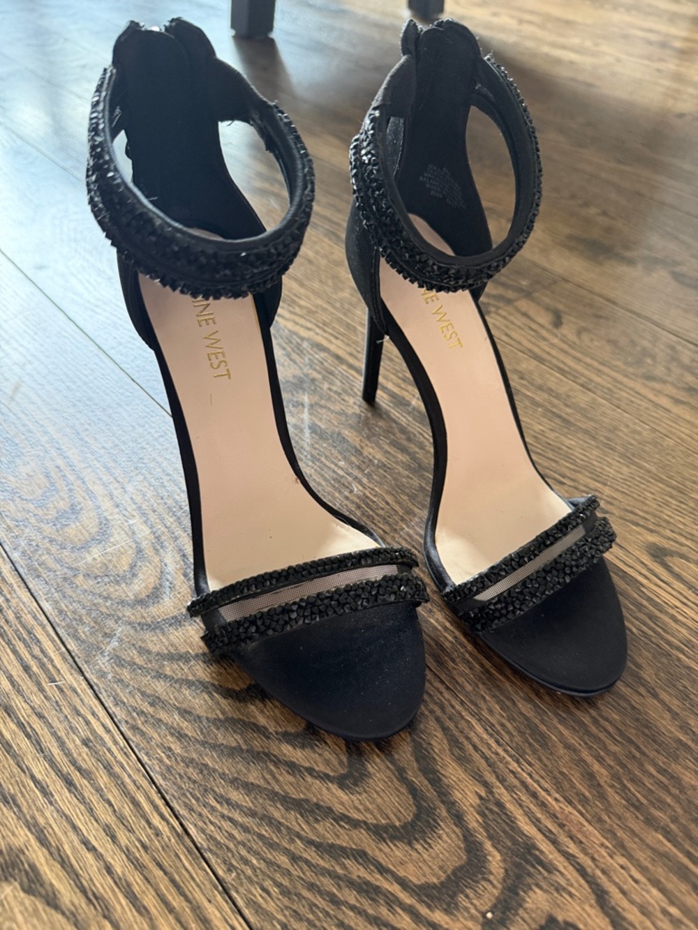 Nine West Black Jeweled Ankle-Strap Stilettos